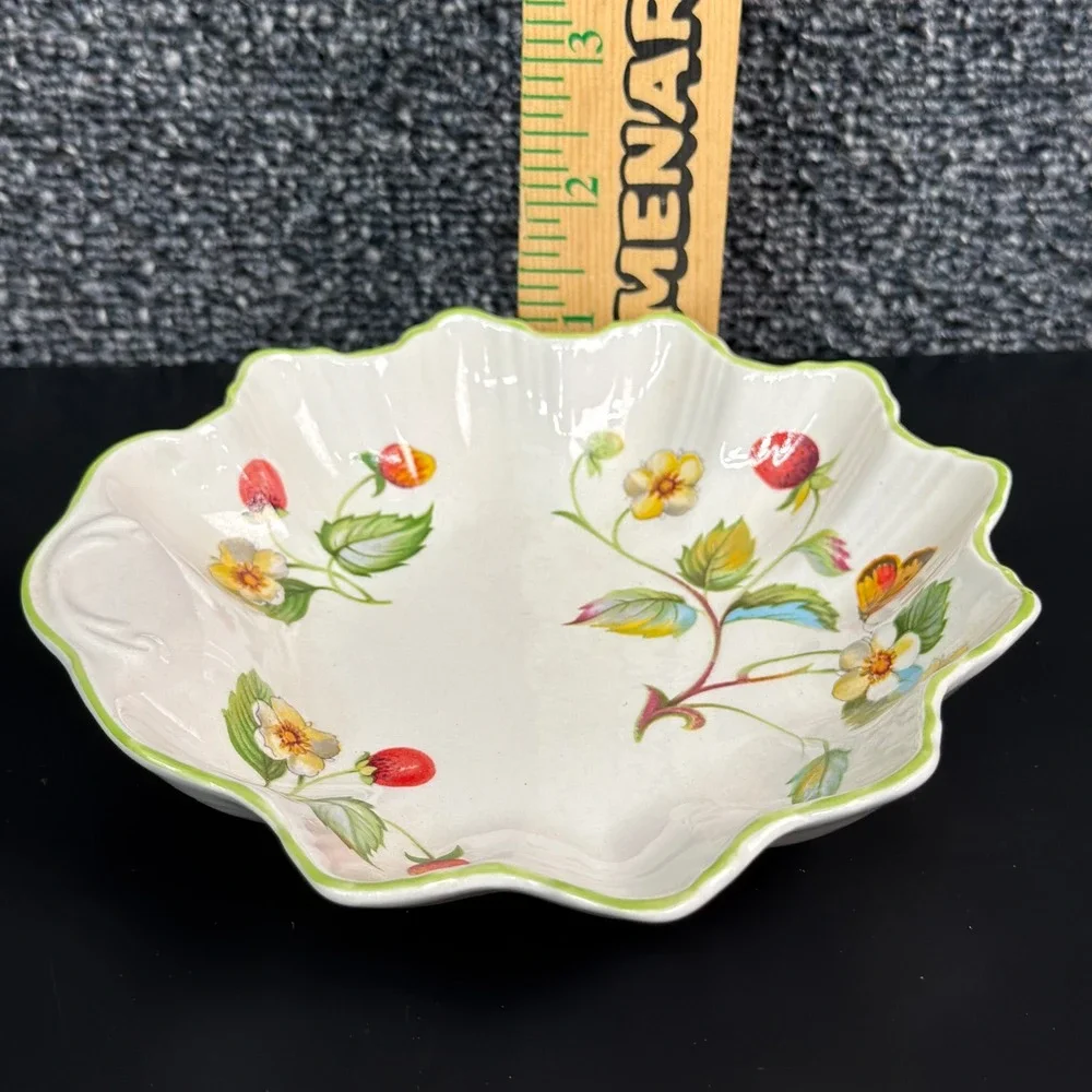 James Kent Old Foley Strawberry Butterfly Scalloped Bowl Staffordshire England